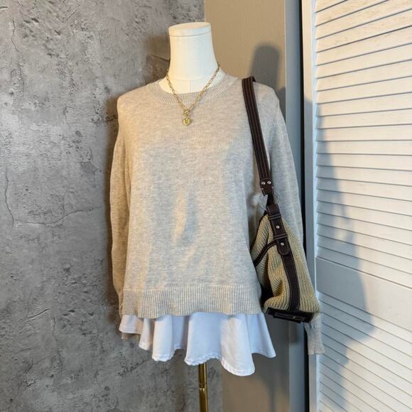 Cream Cable Knit Fall Sweater with Blue Pinstripe Detail - Picture 3 of 8